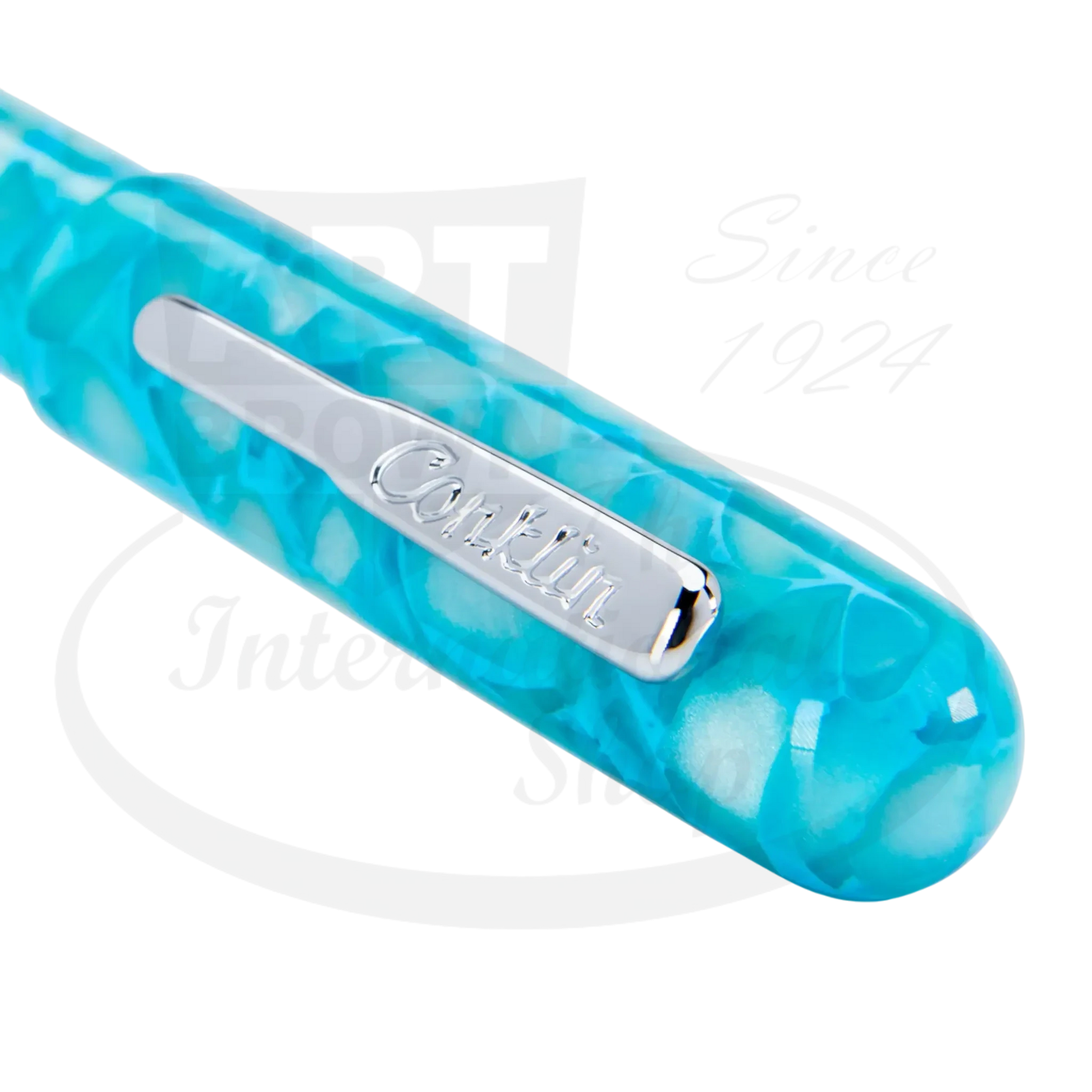 Conklin All American Turquoise Serenity CK76162 European resin turquoise and white marbled pen cap with silver clip