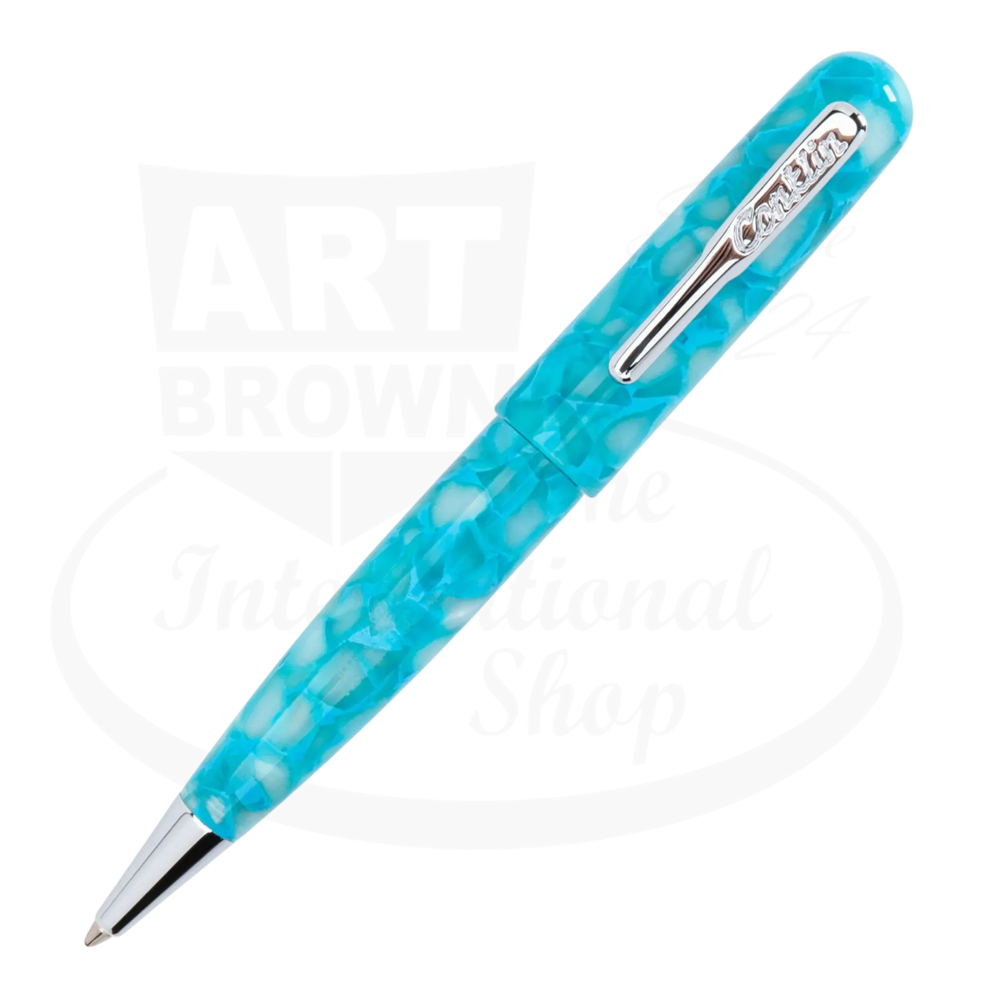 Conklin All American Turquoise Serenity CK76165 European resin ballpoint pen with marbled turquoise body and silver clip