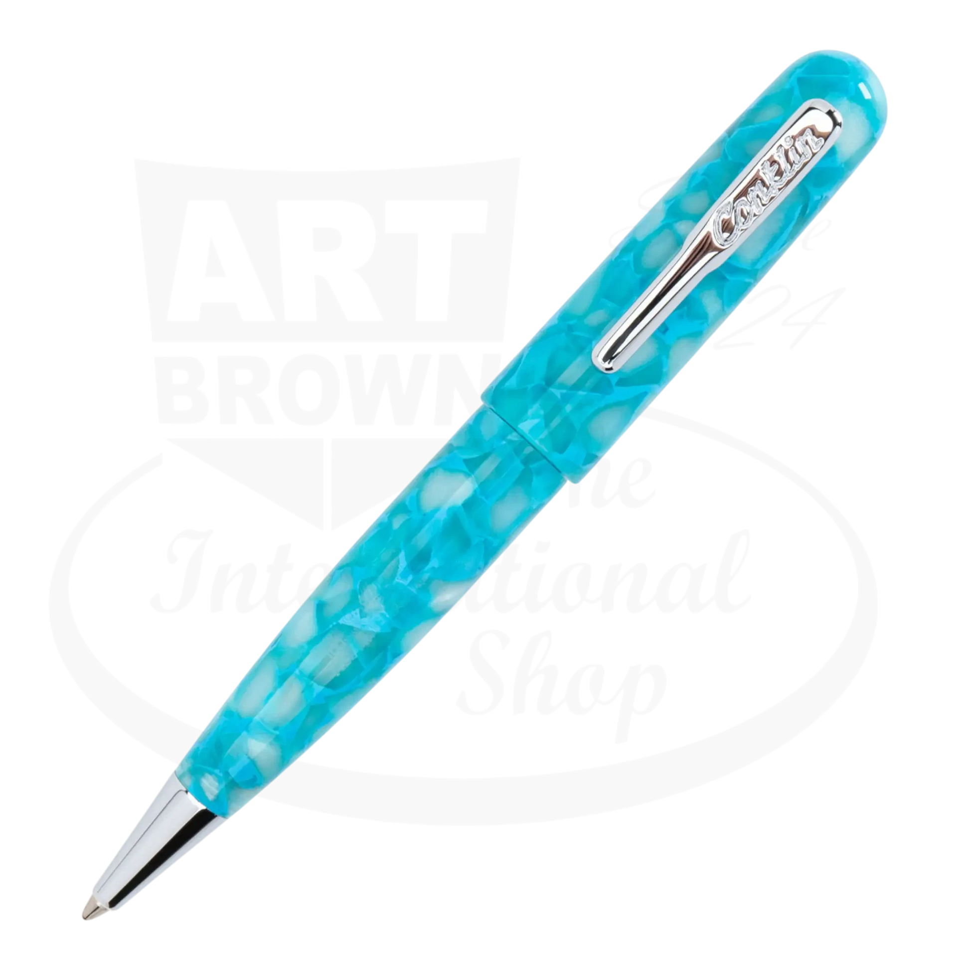 Conklin All American Turquoise Serenity CK76165 European resin ballpoint pen with marbled turquoise body and silver clip