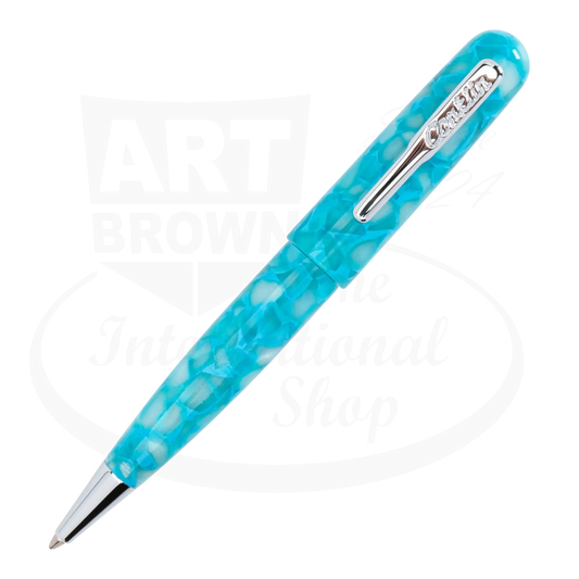 Conklin All American Turquoise Serenity CK76165 European resin ballpoint pen with marbled turquoise body and silver clip