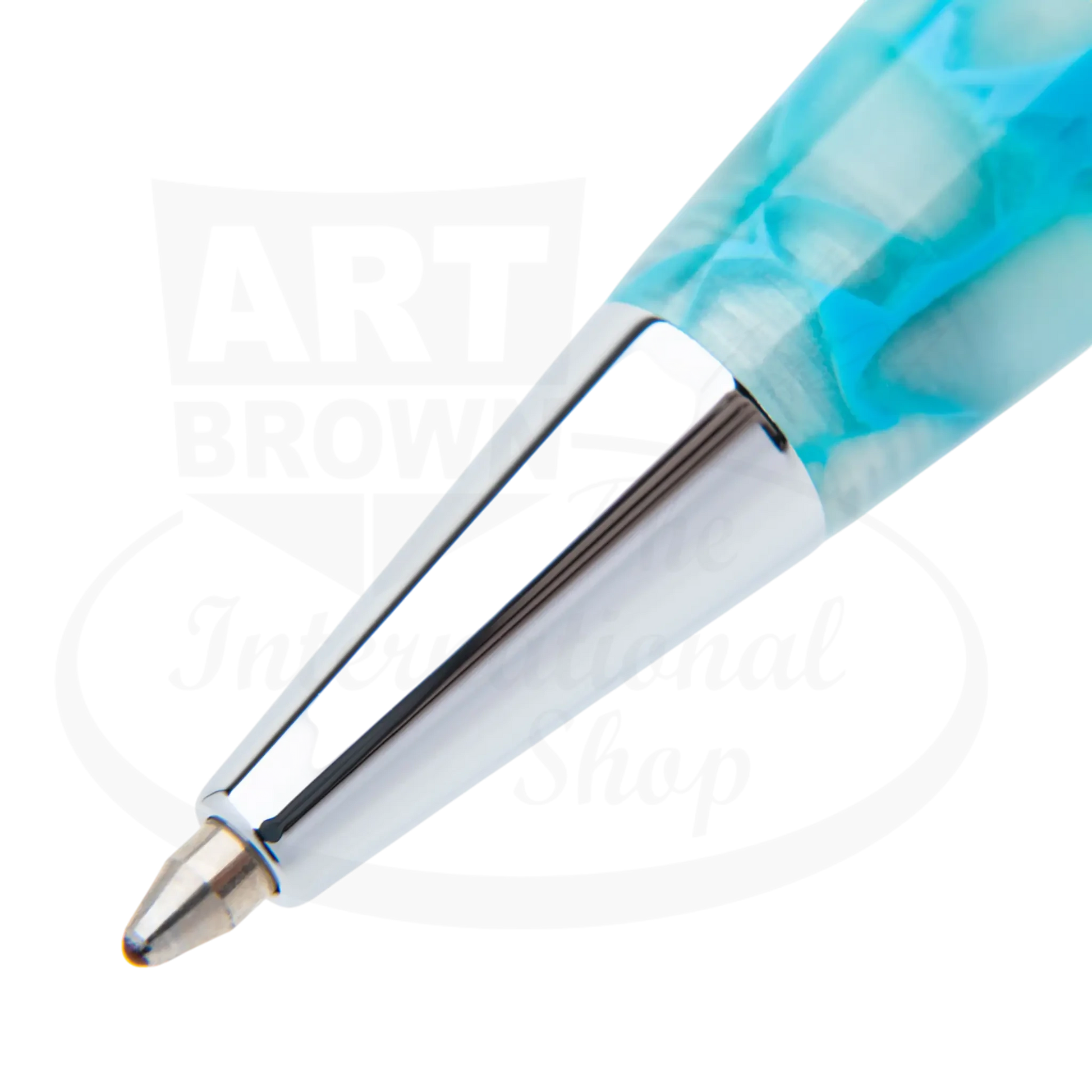 Conklin All American Turquoise Serenity CK76165 resin ballpoint pen tip with marbled turquoise and chrome accents