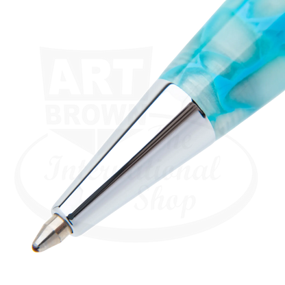 Conklin All American Turquoise Serenity CK76165 resin ballpoint pen tip with marbled turquoise and chrome accents