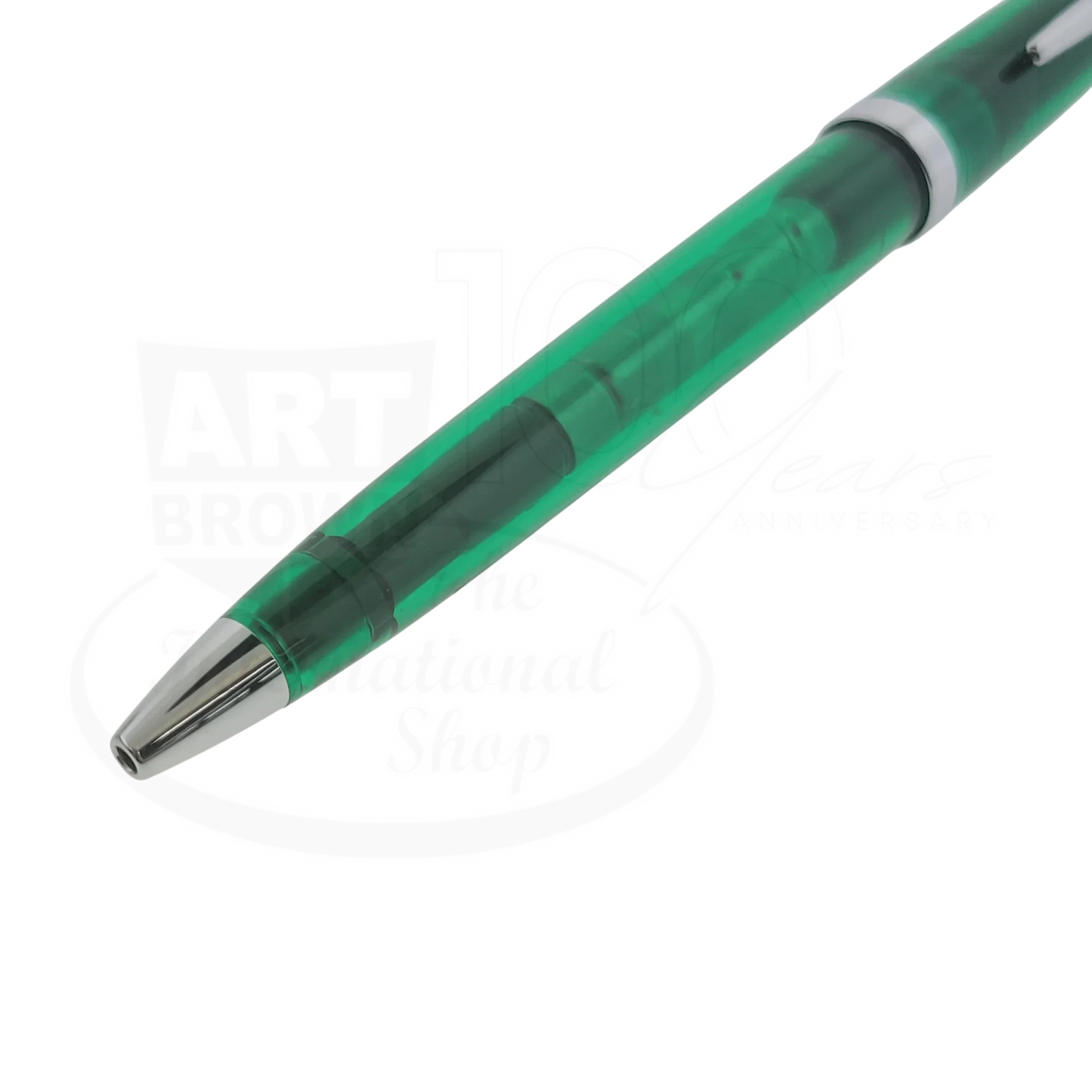 Cross Solo Collectors Edition vintage transparent green resin ballpoint pen with silver-tone tip and visible internal mechanisms