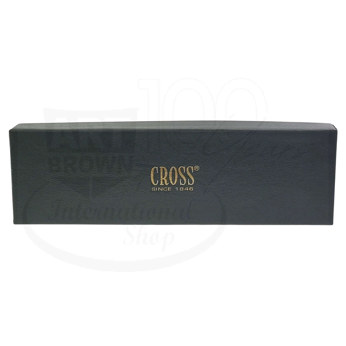 Cross black textured leather pen case with gold logo and magnetic closure, rectangular collectible box design