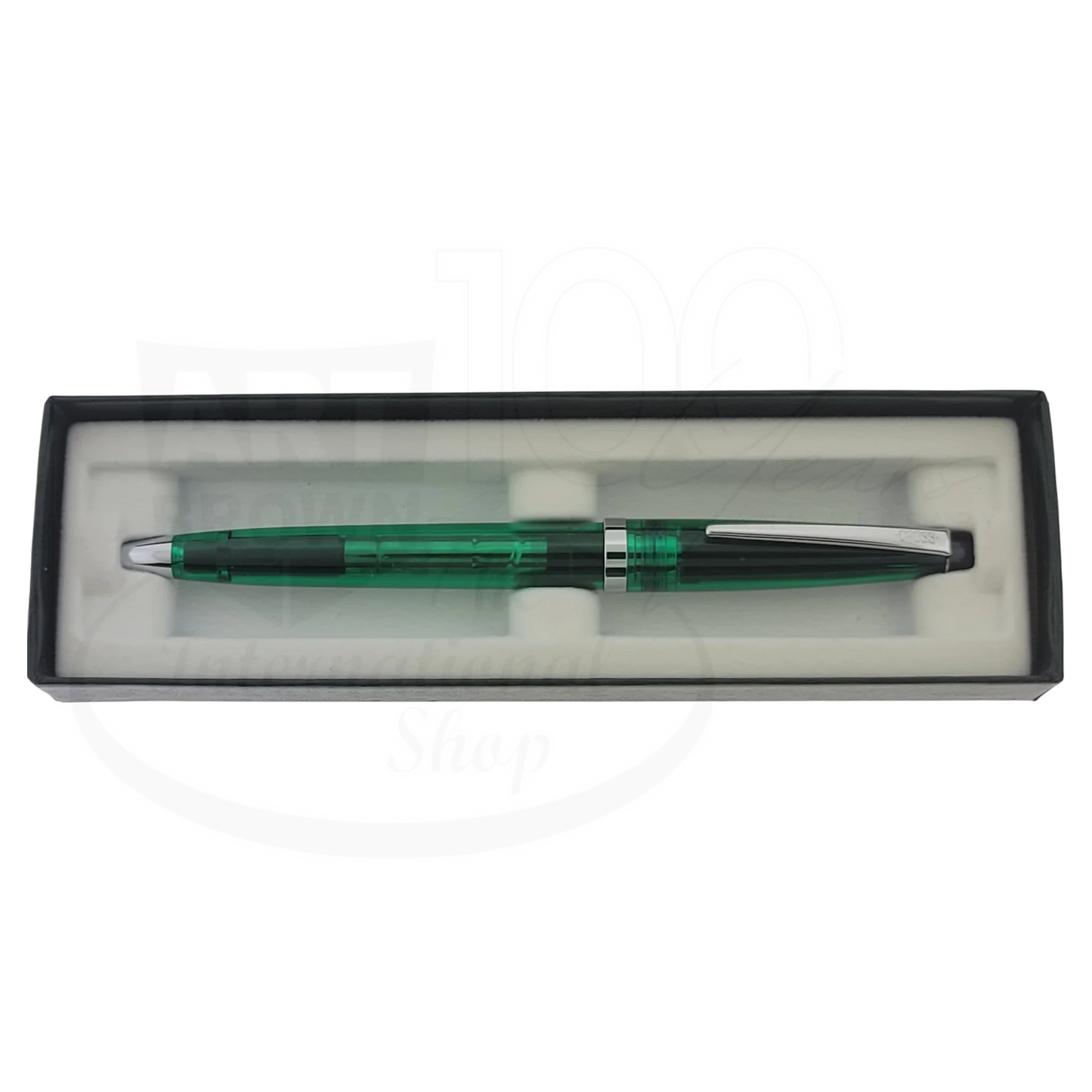 Cross Solo vintage green translucent resin ballpoint pen with silver clip and black tip in presentation box