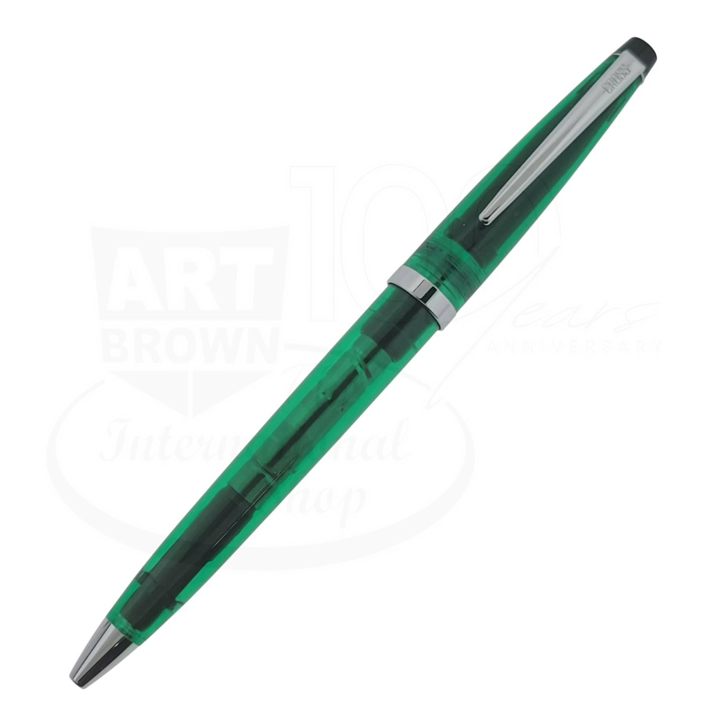 Cross Solo vintage green transparent resin ballpoint pen with silver clip and visible internal components