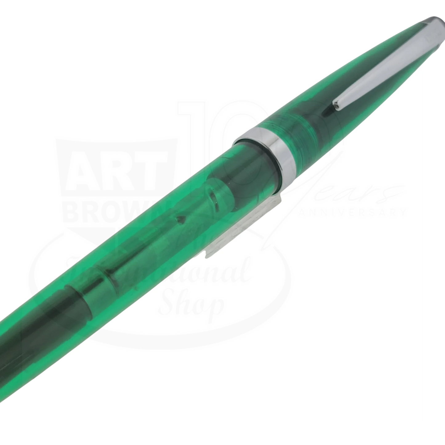 Cross Solo vintage translucent green resin ballpoint pen with silver clip and visible internal components