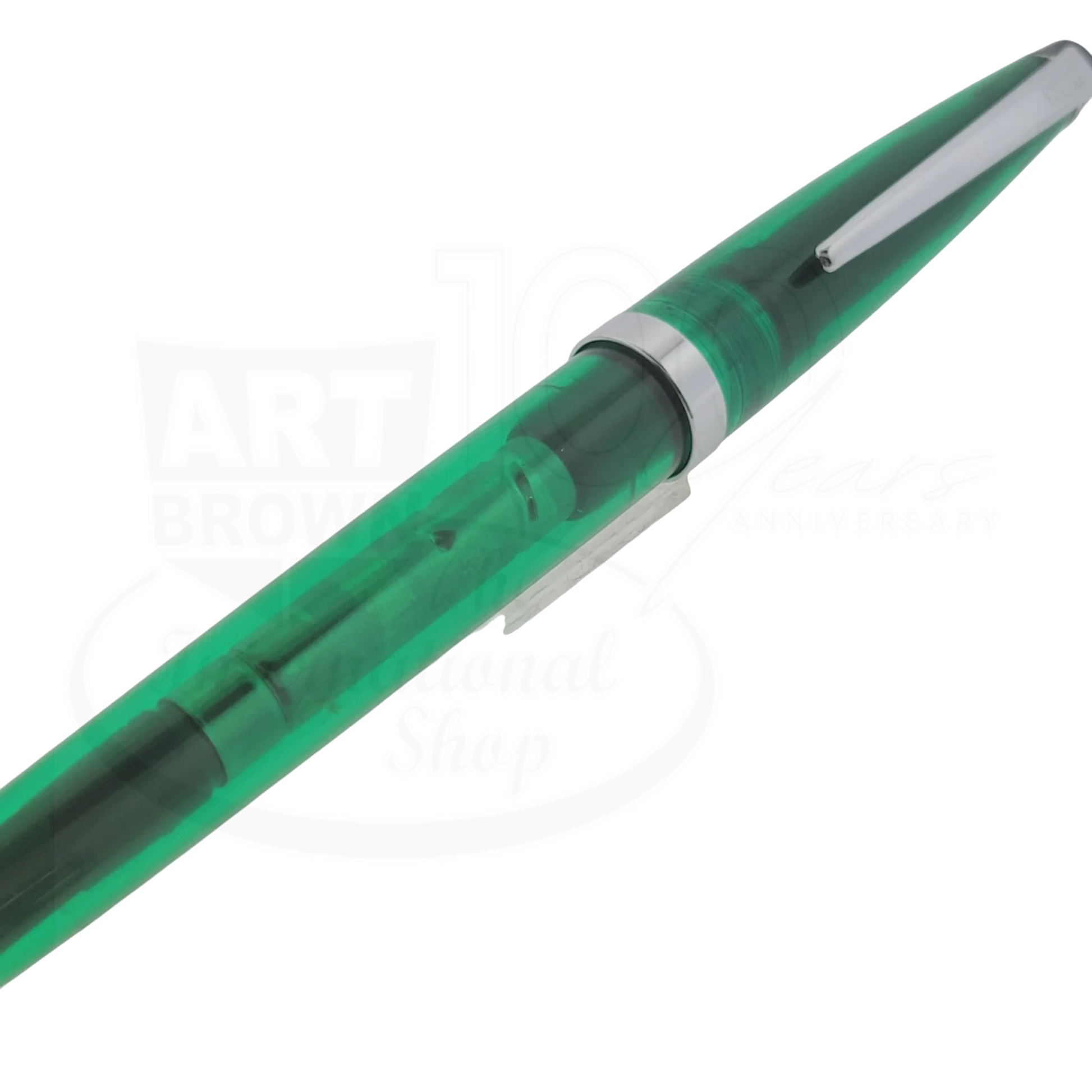 Cross Solo vintage translucent green resin ballpoint pen with silver clip and visible internal components