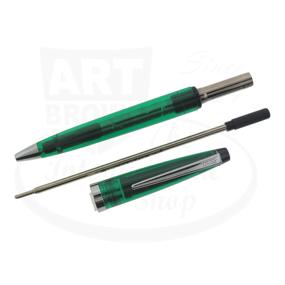 Rare Vintage Cross Solo Collectors Edition pen with transparent green plastic body and metal clip disassembled components visible