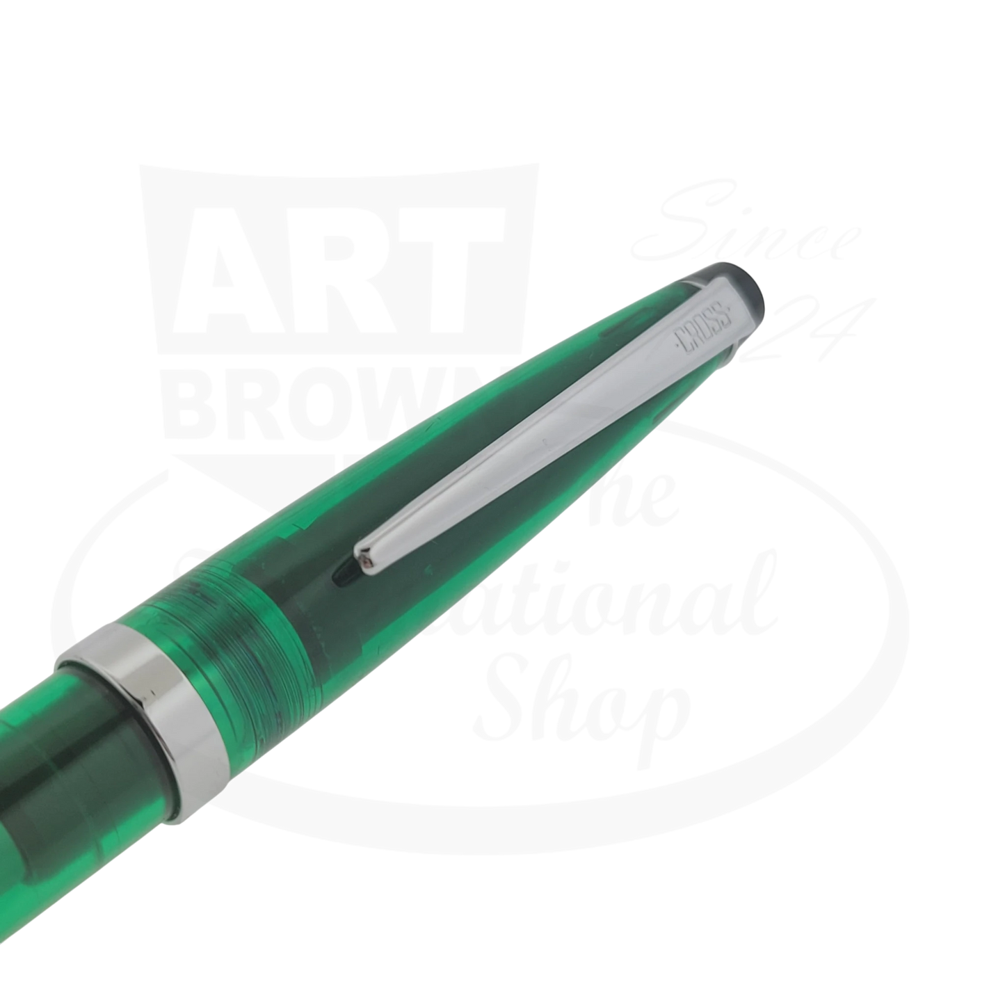 Rare Vintage Cross Solo collectors edition transparent green ballpoint pen metal clip pen body close-up