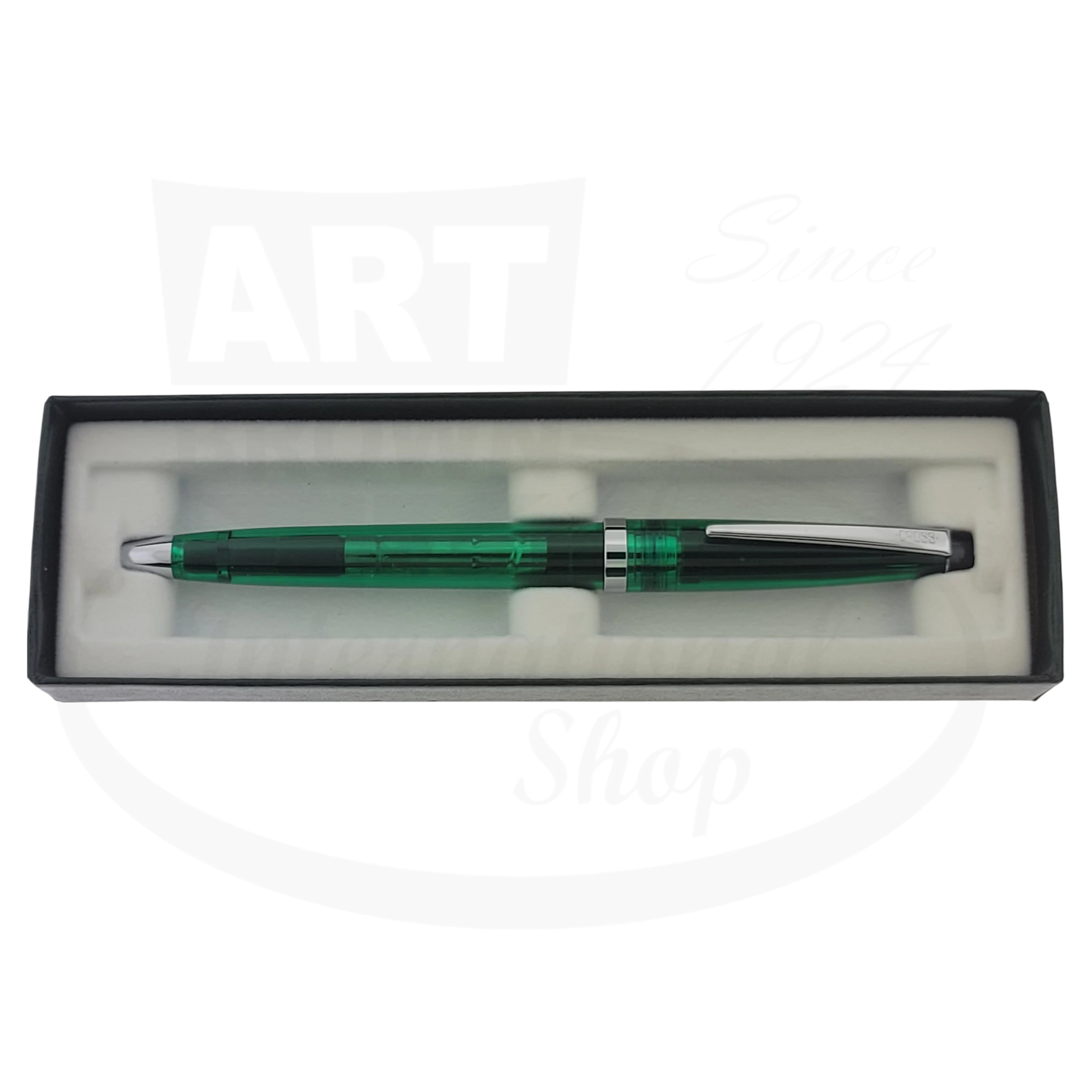Rare Vintage Cross Solo Collectors Edition transparent green ballpoint pen with silver clip in black foam case