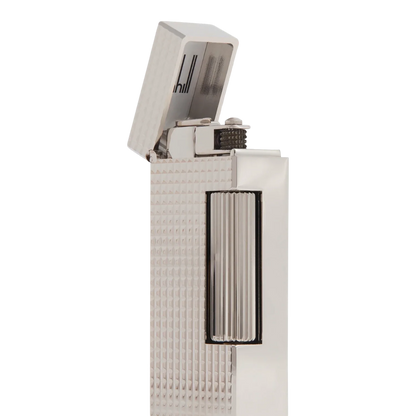 Dunhill Rollagas Hobnail Lighter close-up showing open lid and textured hobnail surface