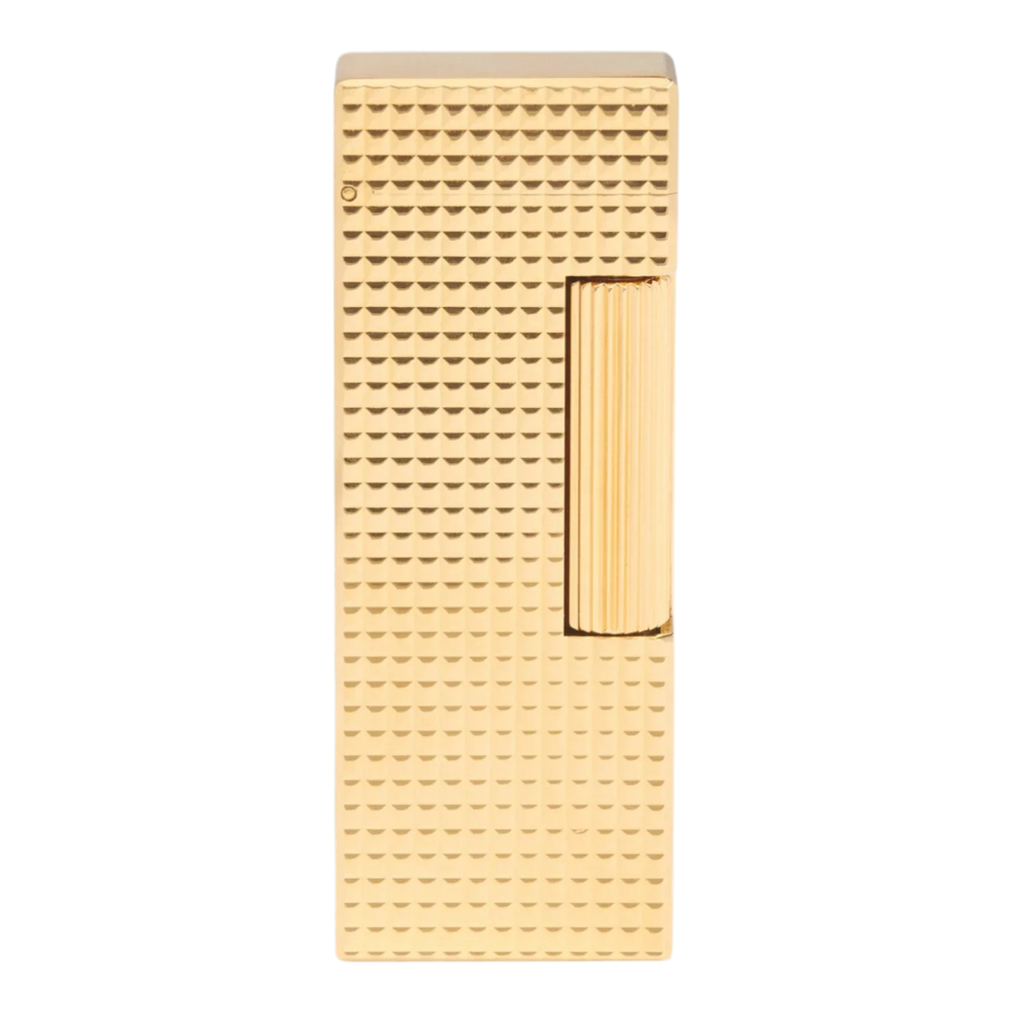 Dunhill Rollagas Hobnail Lighter front view showcasing its geometric hobnail gold-pated brass surface.