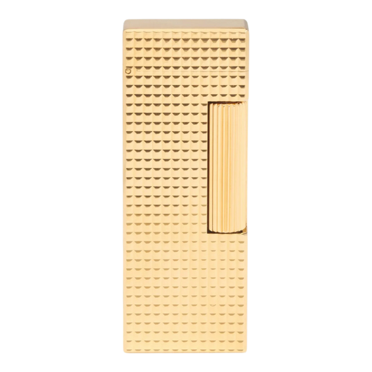 Dunhill Rollagas Hobnail Lighter front view showcasing its geometric hobnail gold-pated brass surface.