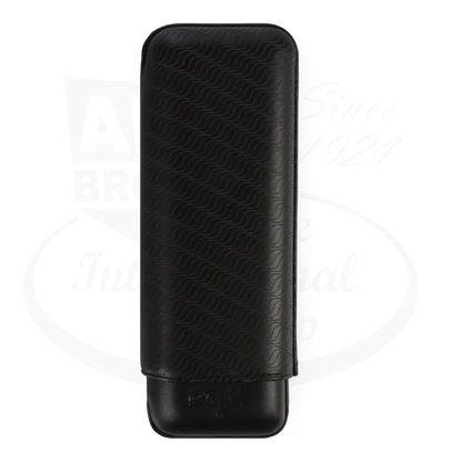 Davidoff XL-2 2-Cigar Case Black cowhide leather with Enjoyment laser pattern, sleek and adjustable for toro cigars.