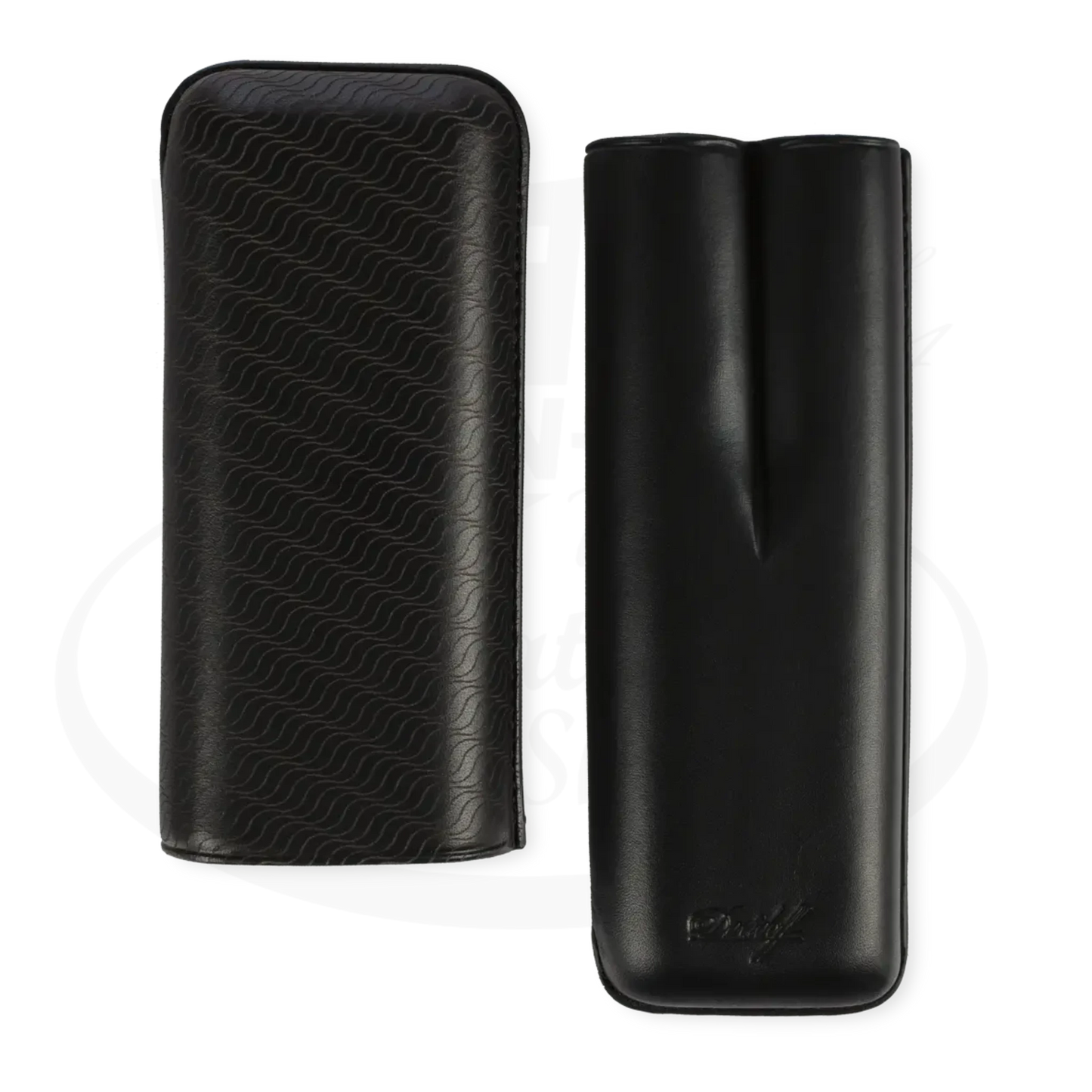 Davidoff XL-2 2-Cigar Case Black cowhide leather with laser Enjoyment pattern, slim and adjustable for toro cigars