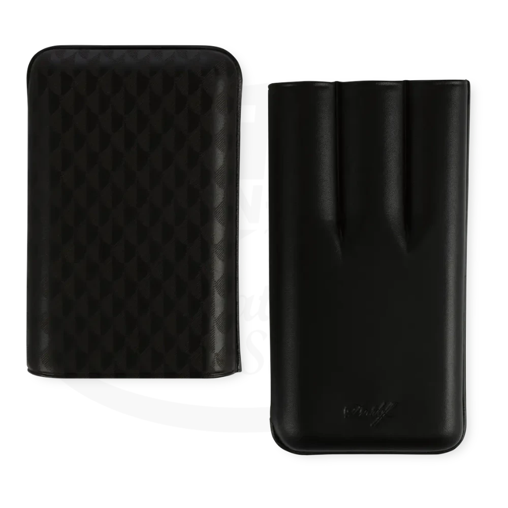 Davidoff XL-3 3-Cigar Case Curing black cowhide leather with laser pattern, compact cigar holder for toro size cigars