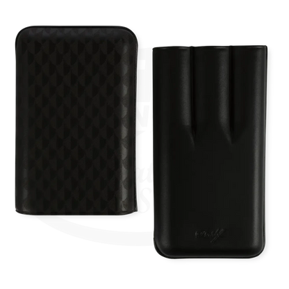Davidoff XL-3 3-Cigar Case Curing black cowhide leather with laser pattern, compact cigar holder for toro size cigars