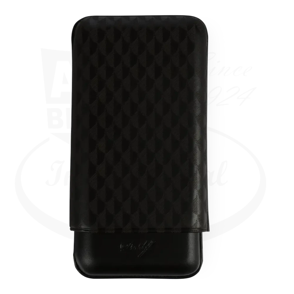 Davidoff XL-3 3-Cigar Case Curing black cowhide leather with laser-marked pattern, slim rectangular cigar holder