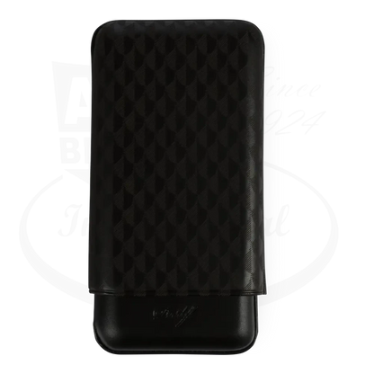 Davidoff XL-3 3-Cigar Case Curing black cowhide leather with laser-marked pattern, slim rectangular cigar holder