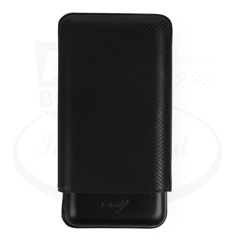 Davidoff XL-3 3-Cigar Case Leaf Pattern, black laser-marked Spanish leather, compact protective cigar case