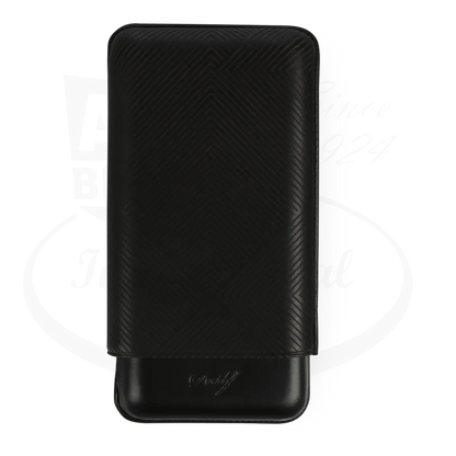 Davidoff XL-3 3-Cigar Case Leaf Pattern, black laser-marked Spanish leather, compact protective cigar case