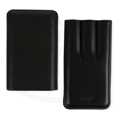 Davidoff XL-3 3-Cigar Case Leaf Pattern black Spanish leather adjustable tobacco leaf design cigar holder
