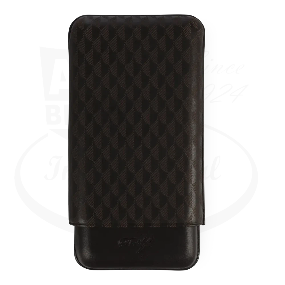 Davidoff XL-3 3-Cigar Case Curing crafted from dark brown cowhide leather with laser-marked pattern and adjustable length