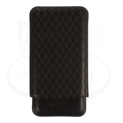 Davidoff XL-3 3-Cigar Case Curing crafted from dark brown cowhide leather with laser-marked pattern and adjustable length