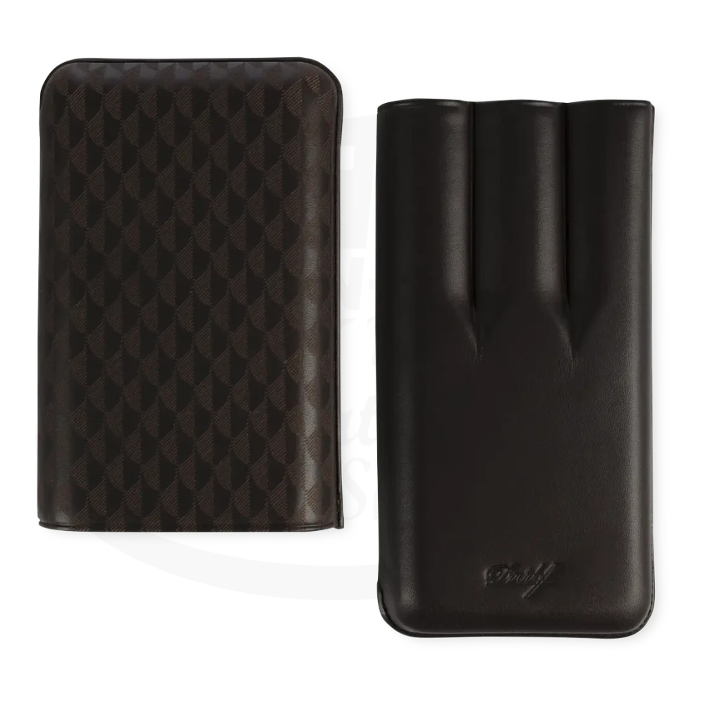 Davidoff XL-3 3-Cigar Case Curing brown cowhide leather with laser-marked pattern and three cigar slots
