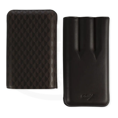 Davidoff XL-3 3-Cigar Case Curing brown cowhide leather with laser-marked pattern and three cigar slots