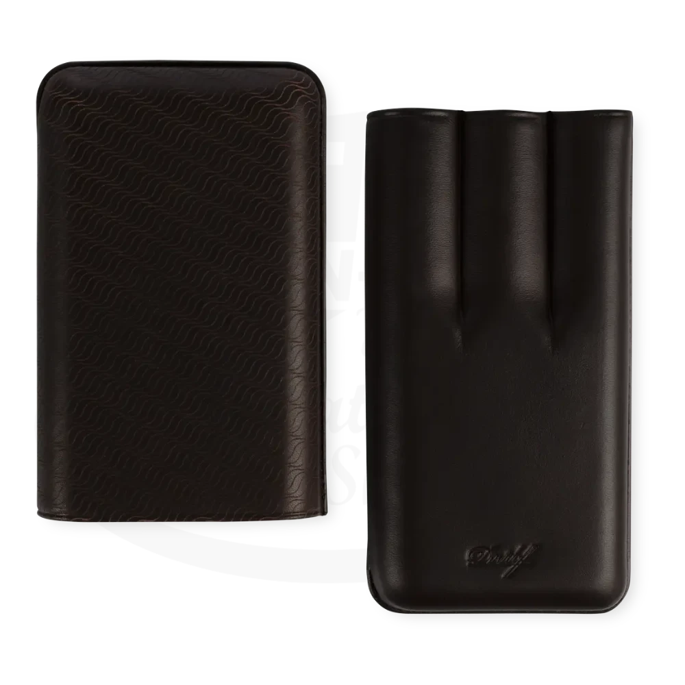 Davidoff XL-3 3-Cigar Case Enjoyment cowhide leather black with laser pattern, holds up to toro size cigars, compact design
