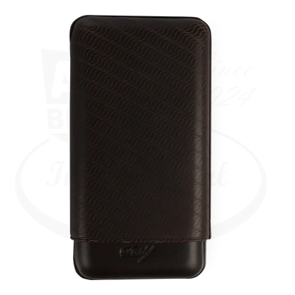 Davidoff XL-3 3-Cigar Case Enjoyment cowhide leather black with laser-marked pattern, adjustable fit for toro cigars.