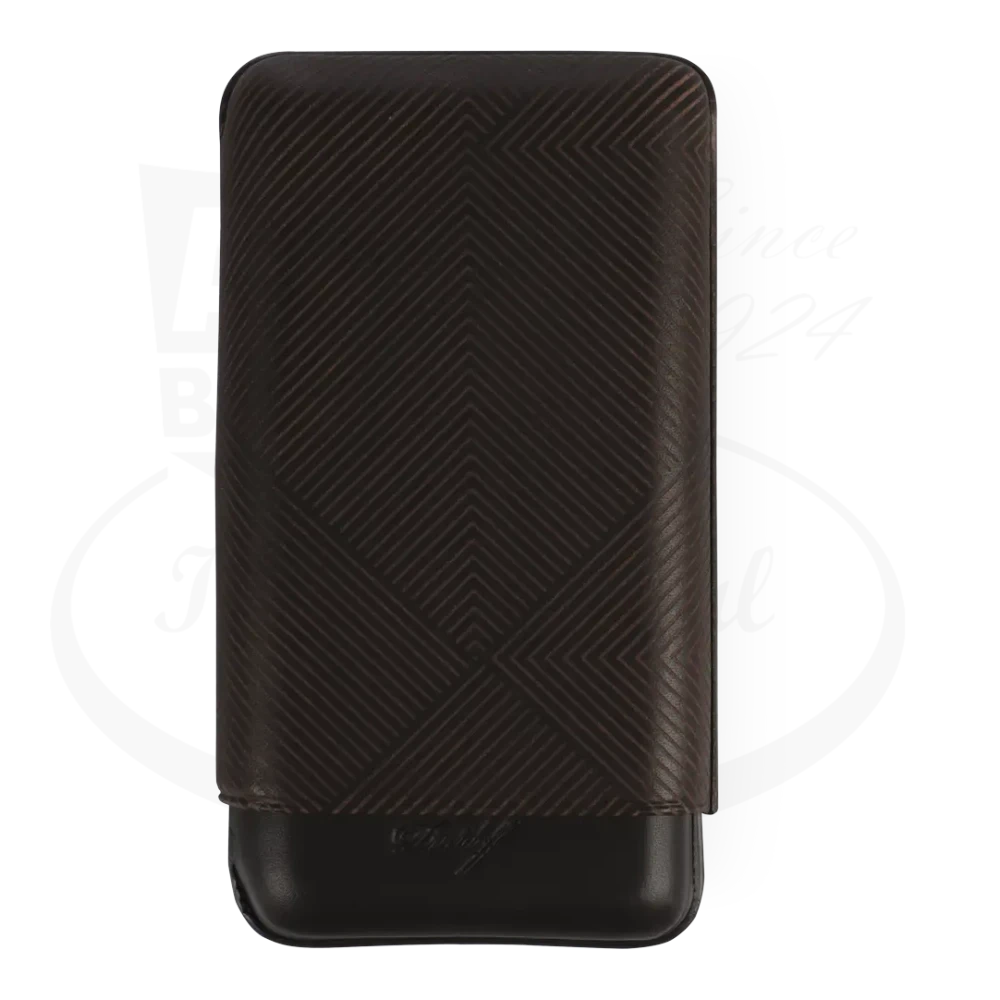 Davidoff XL-3 3-Cigar Case Leaf Pattern, dark brown Spanish leather with laser-etched geometric design, compact cigar holder.
