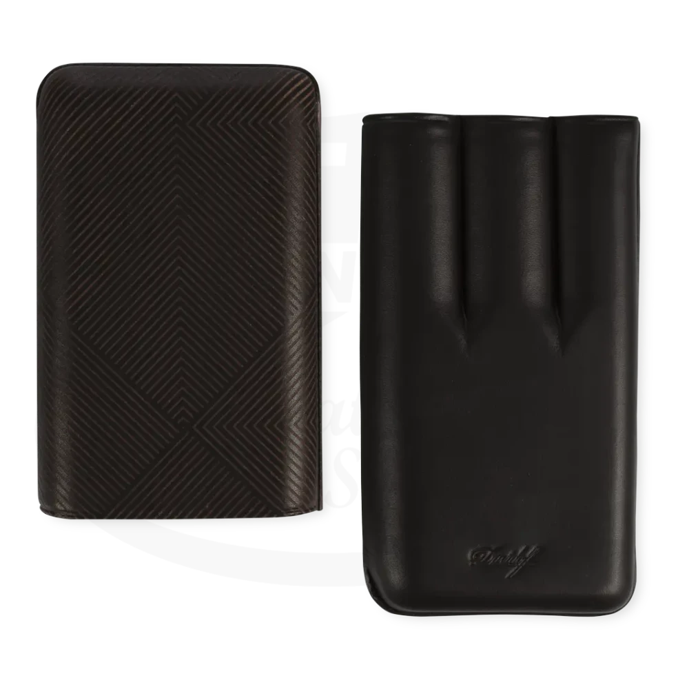 Davidoff XL-3 3-Cigar Case Leaf Pattern black Spanish leather with laser-marked leaf design, holds three toro cigars
