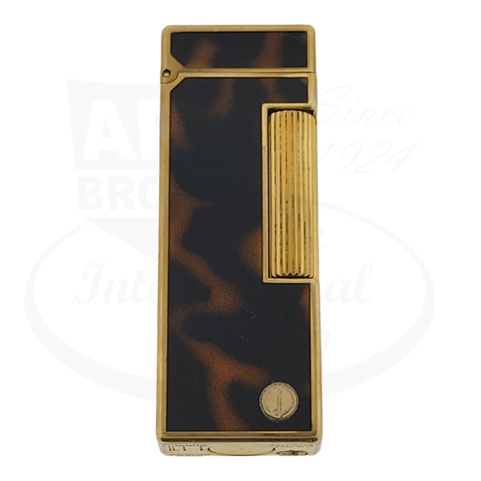 Dunhill Rollagas vintage lighter, tortoiseshell lacquer body with gold-plated accents, ribbed side panel, circa 1970s, model Dunhill-11
