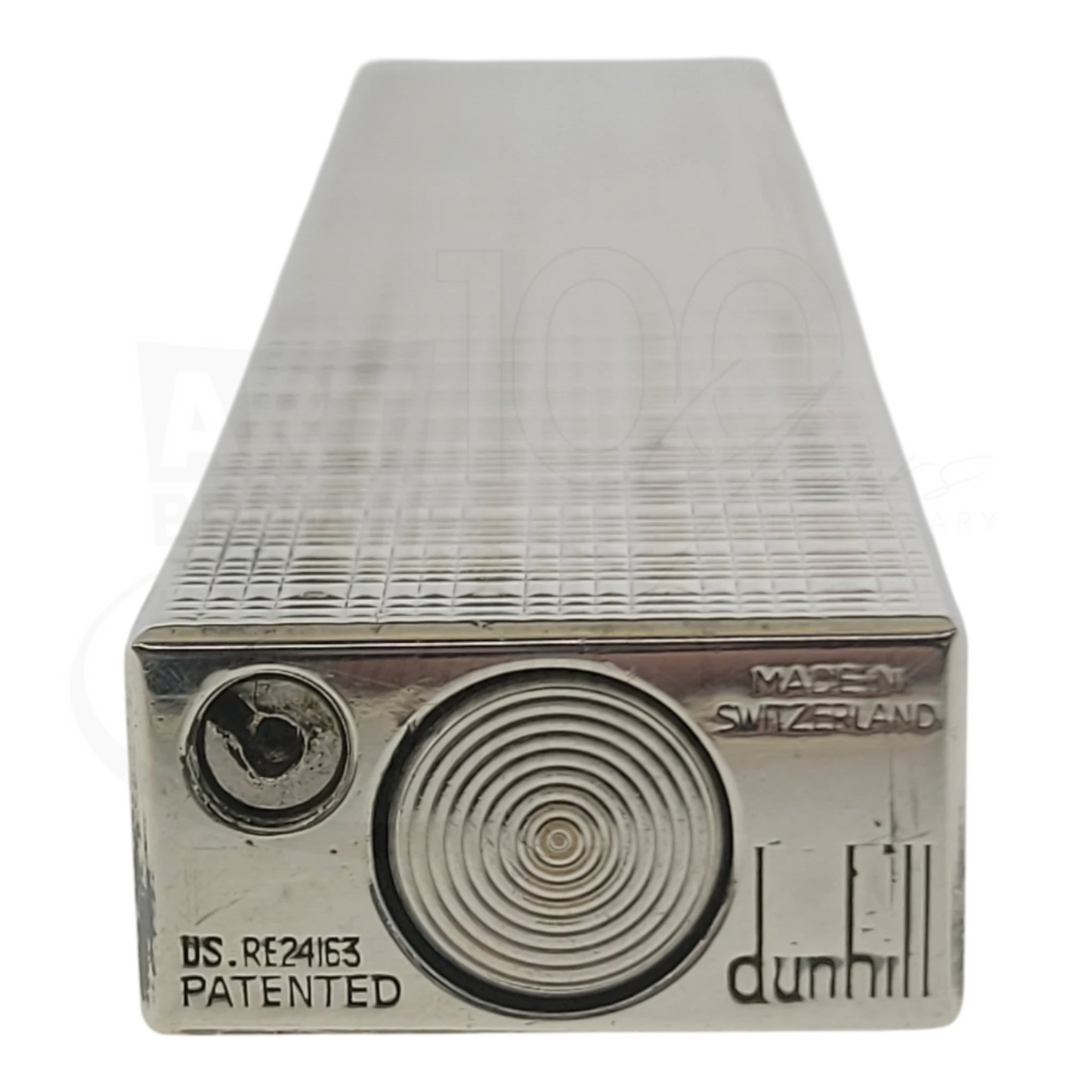 Preowned Dunhill Rollagas Silver Tartan Square Guilloche Table Lighter, Dunhill-31