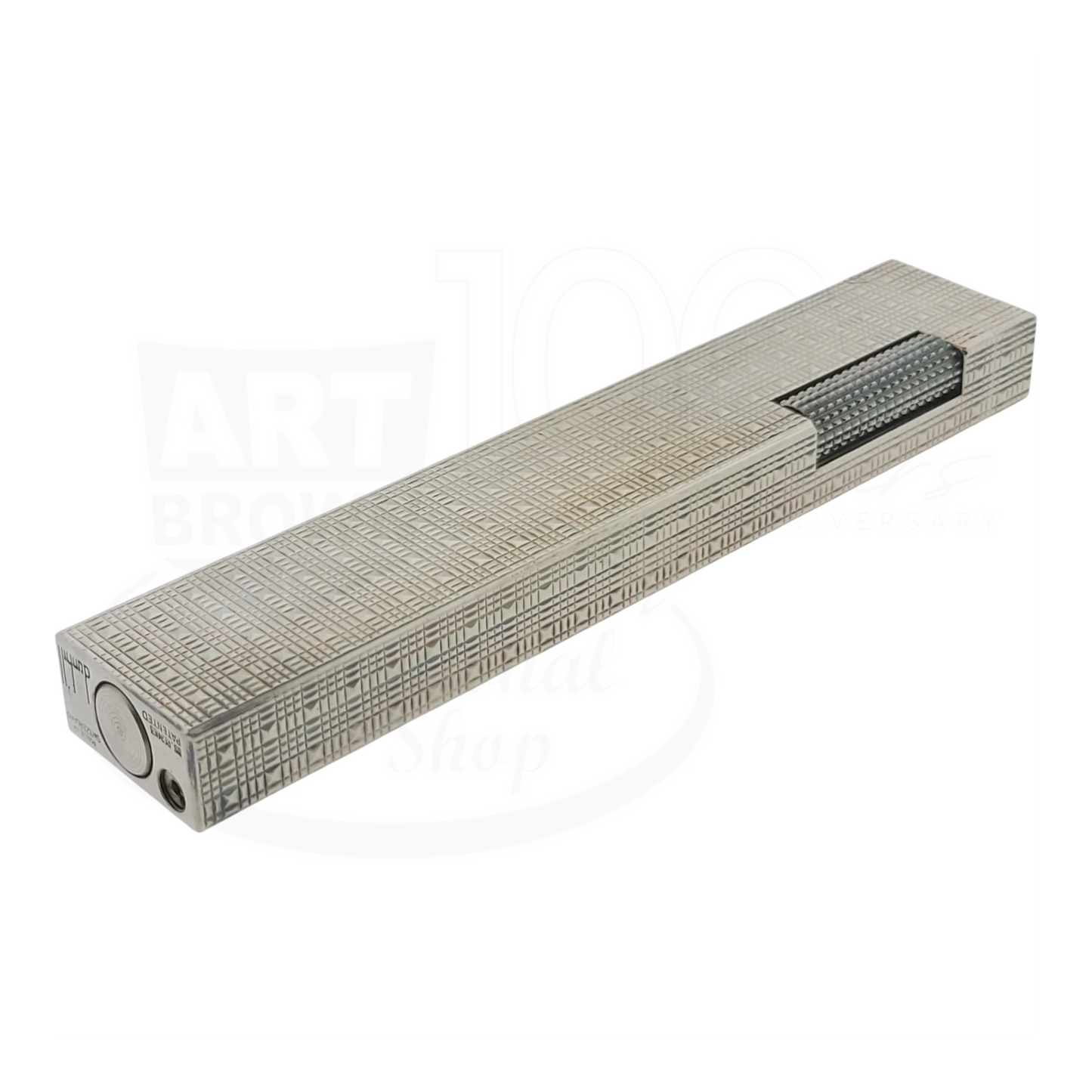 Preowned Dunhill Rollagas Silver Tartan Square Guilloche Table Lighter, Dunhill-31