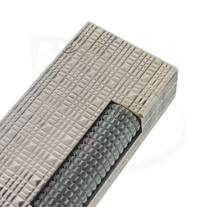 Preowned Dunhill Rollagas Silver Tartan Square Guilloche Table Lighter Dunhill-31 silver-plated brass engraved pattern compact design