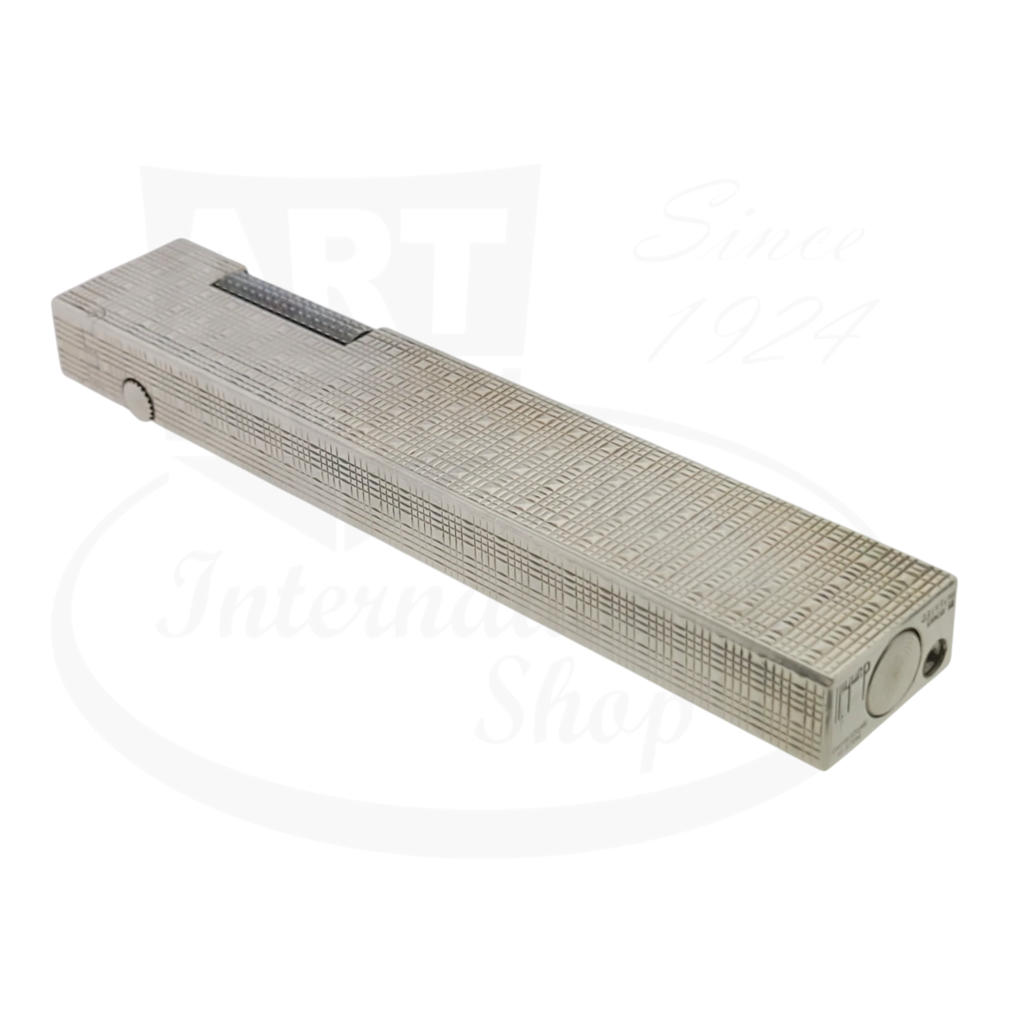 Preowned Dunhill Rollagas Silver Tartan Square Guilloche Table Lighter Dunhill-31 silver-plated brass rectangular lighter