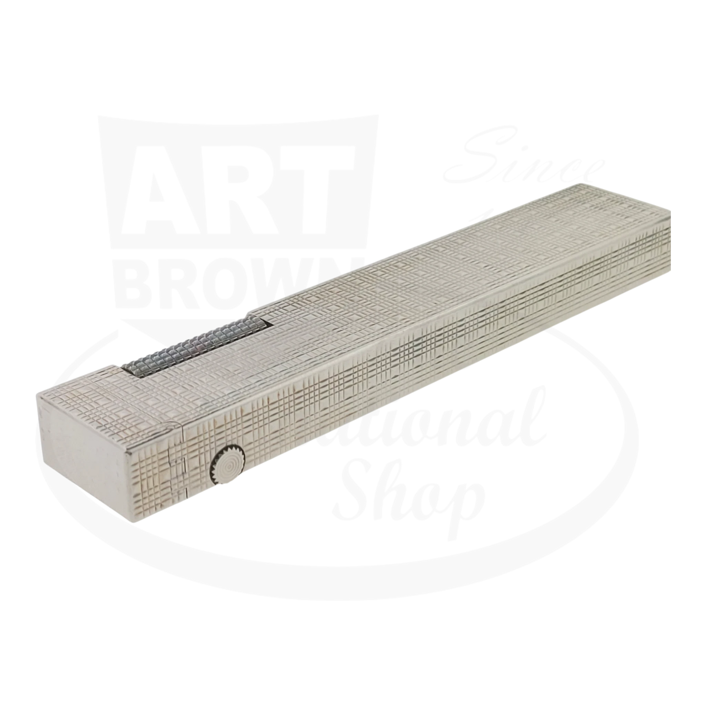 Preowned Dunhill Rollagas Silver Tartan Square Guilloche Table Lighter Dunhill-31 silver-plated brass rectangular design