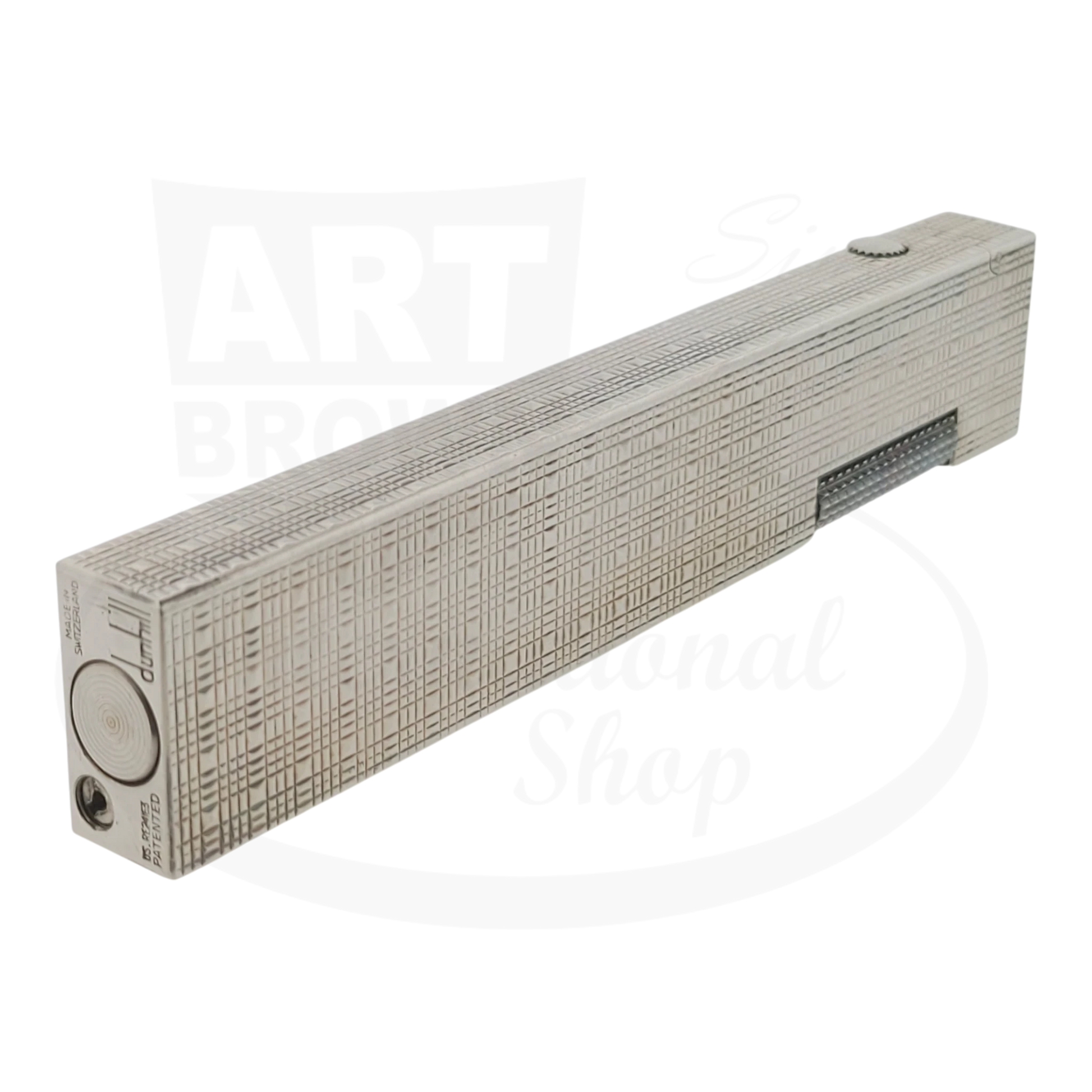 Preowned Dunhill Rollagas Silver Tartan Square Guilloche Table Lighter Dunhill-31 silver-plated brass engraved pattern