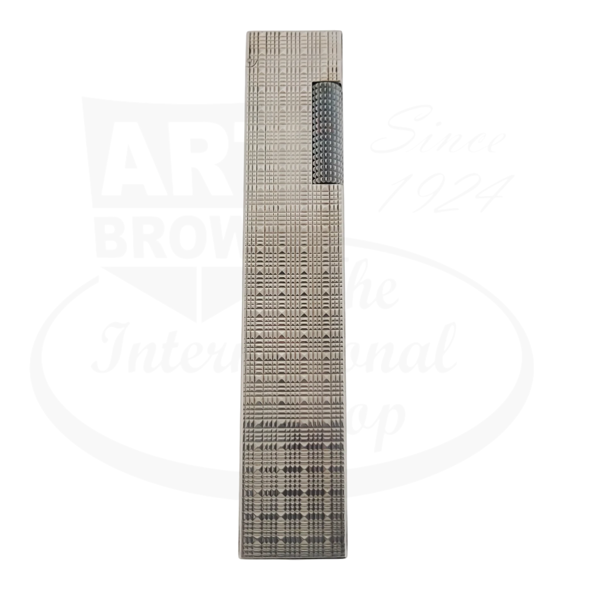 Preowned Dunhill Rollagas Silver Tartan Square Guilloche Table Lighter Dunhill-31 silver-plated brass, engraved pattern, rectangular shape