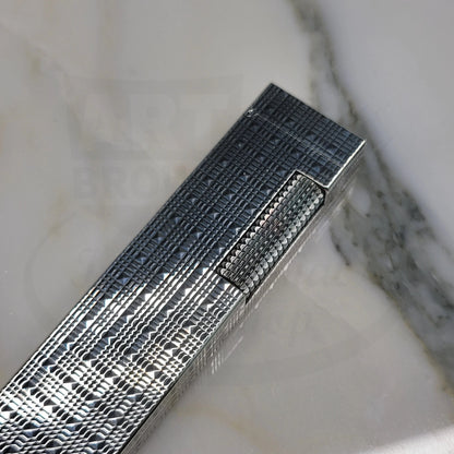 Preowned Dunhill Rollagas Silver Tartan Square Guilloche Table Lighter Dunhill-31 silver-plated brass with engraved tartan pattern