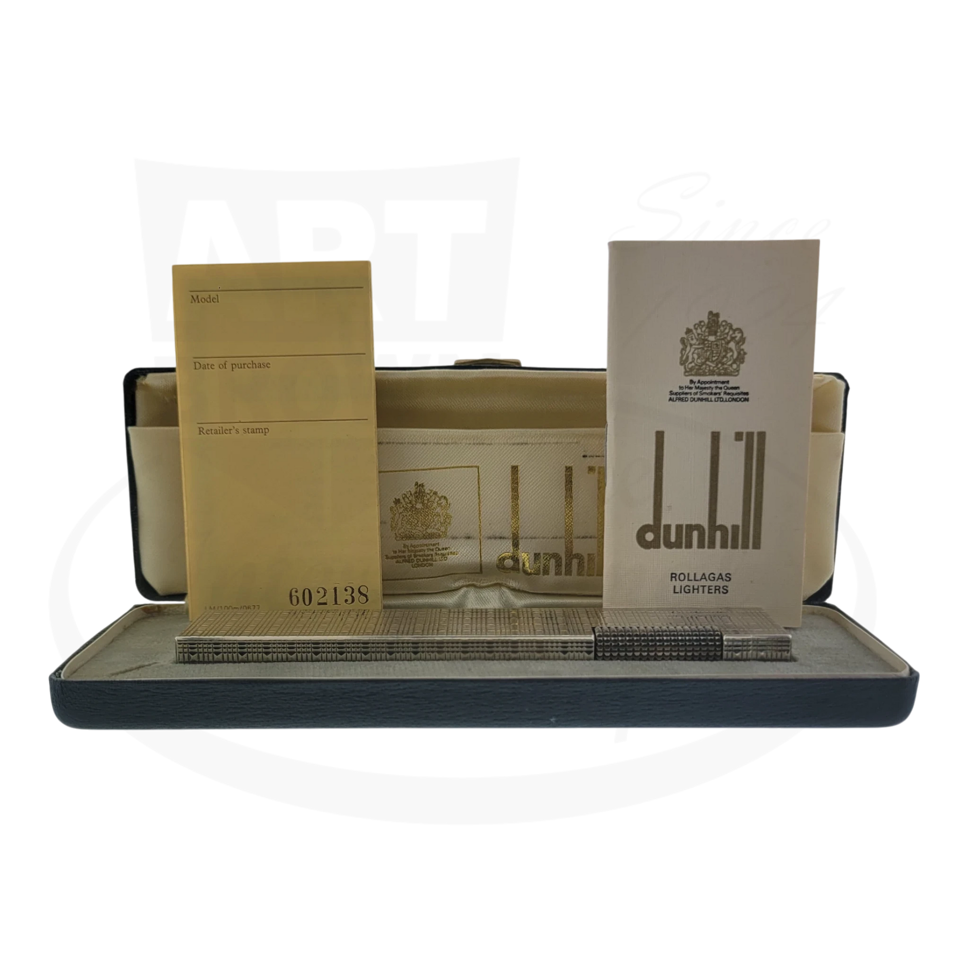 Preowned Dunhill Rollagas Silver Tartan Square Guilloche Table Lighter Dunhill-31 silver plated with original papers and box