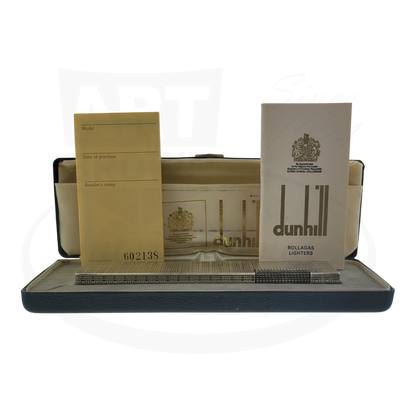 Preowned Dunhill Rollagas Silver Tartan Square Guilloche Table Lighter Dunhill-31 silver plated with original papers and box