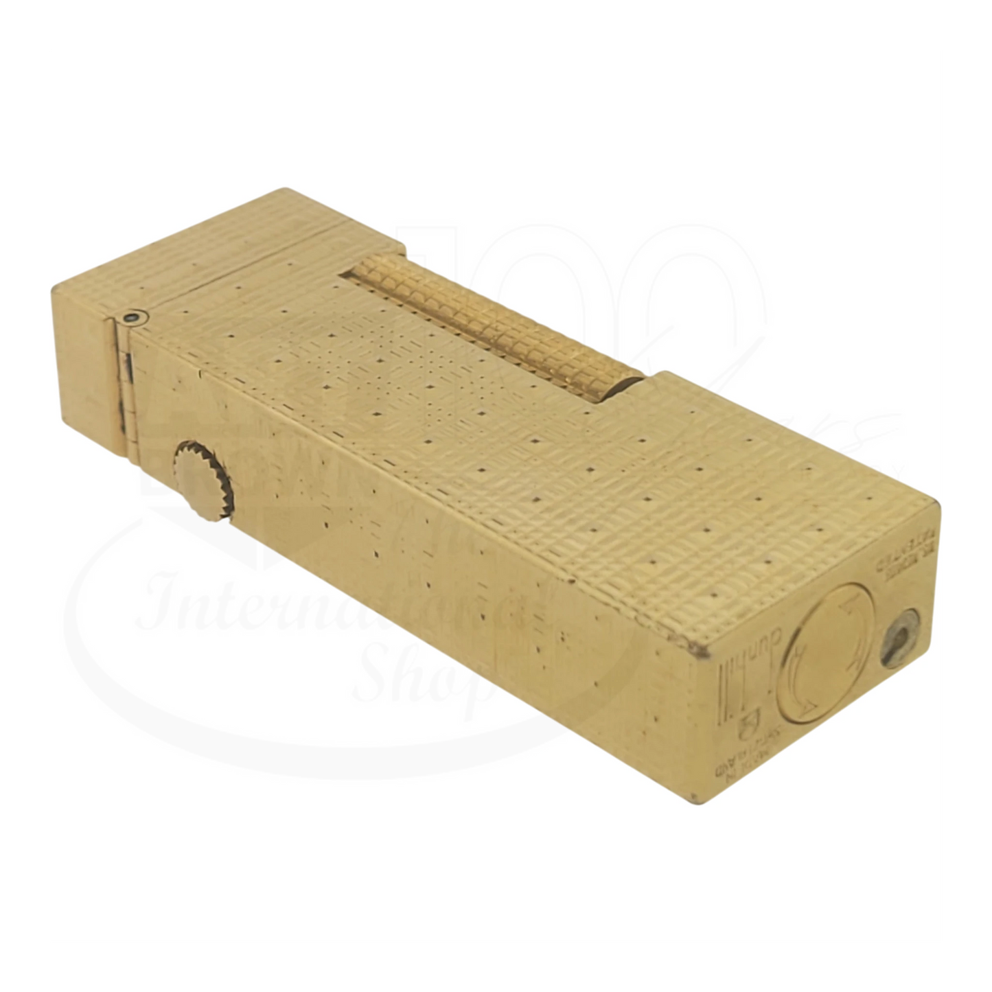 Preowned Dunhill Rollagas Gold Tartan Square Guilloche Lighter, Dunhill-32