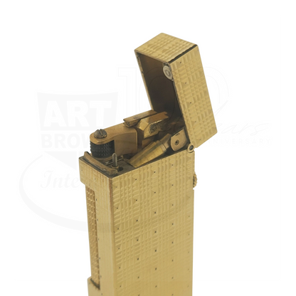 Preowned Dunhill Rollagas Gold Tartan Square Guilloche Lighter, Dunhill-32