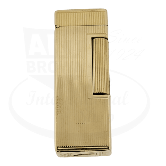 Preowned Vintage Dunhill Rollagas Gold Vertical Lines Petrol Lighter with 14K Jacket