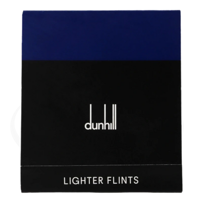 Dunhill Lighter Flints 9-pack, metal flints in black-blue retail packaging, compatible with Rollagas and standard lighters